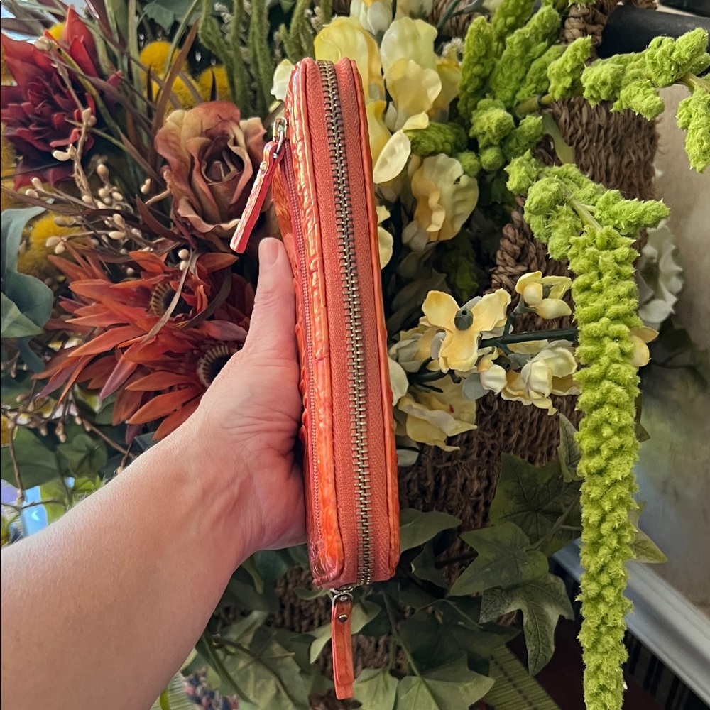 Brahmin Orange/Coral Croc-Embossed Zip Around Wallet -Leather. USED but GUC - Picture 12 of 15